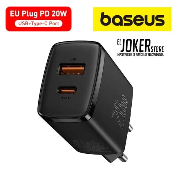 [Baseus] - Adaptador de Pared 20W - [Tipo C + USB]