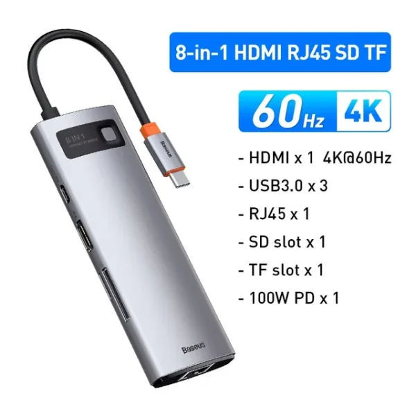 [BASEUS] Hub 8 en 1 - Tipo C | 4K 60Hz | USB 3.0 - Imagen 6