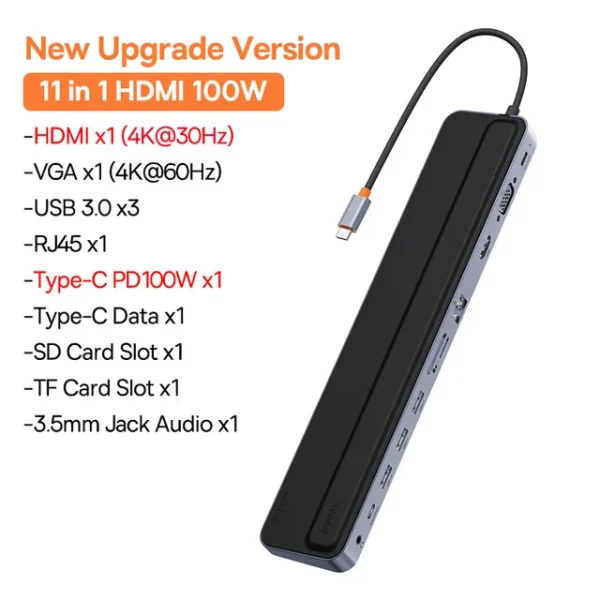 [BASEUS] Hub 11 en 1 – Tipo C | 4K 60Hz | USB 3.0