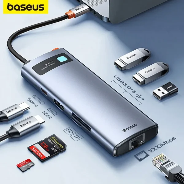 [BASEUS] Hub 8 en 1 - Tipo C | 4K 60Hz | USB 3.0