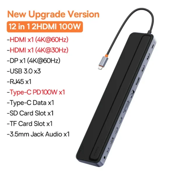 [BASEUS] Hub 12 en 1 – Tipo C | 4K 60Hz | USB 3.0