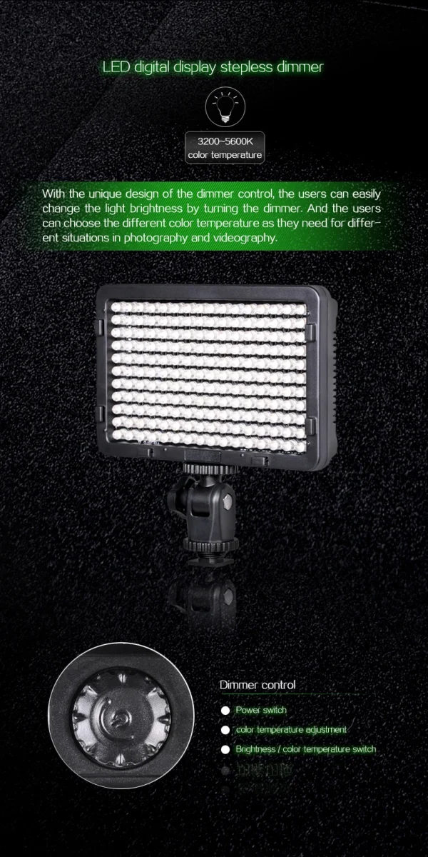 SETTO | Reflector Para Cámara | 176 LEDS | 3200K / 5600K | Luz Continua - Imagen 8