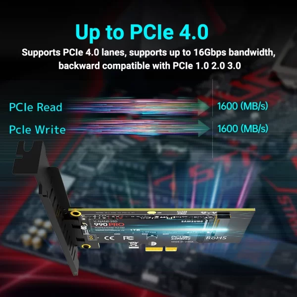 Adaptador PCI a M.2 NVME - PCI X4 - Alta Velocidad - SSD | PCI 4.0 - 3.0 - Imagen 2