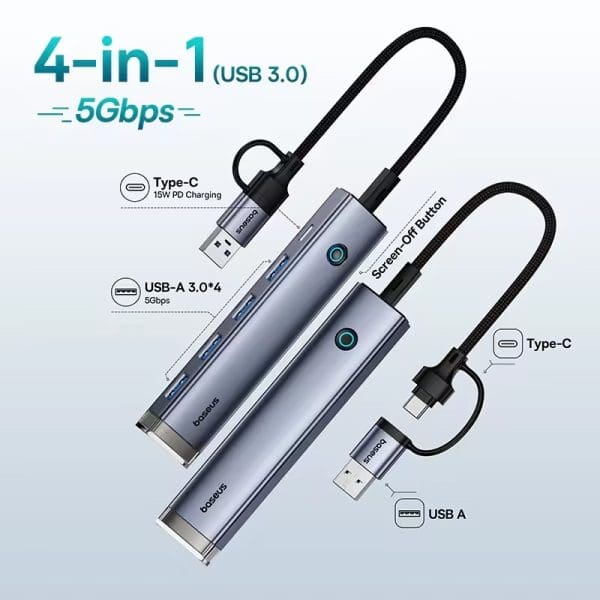 Hub Baseus 4 en 1 - USB 3.0 - 15w