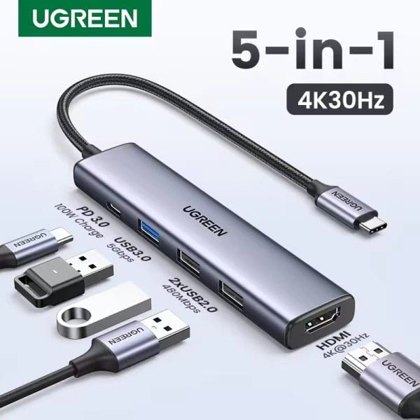 Hub Ugreen 5 en 1 - USB C - HDMI 4K - 100W