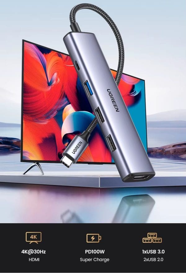 Hub Ugreen 5 en 1 - USB C - HDMI 4K - 100W - Imagen 4