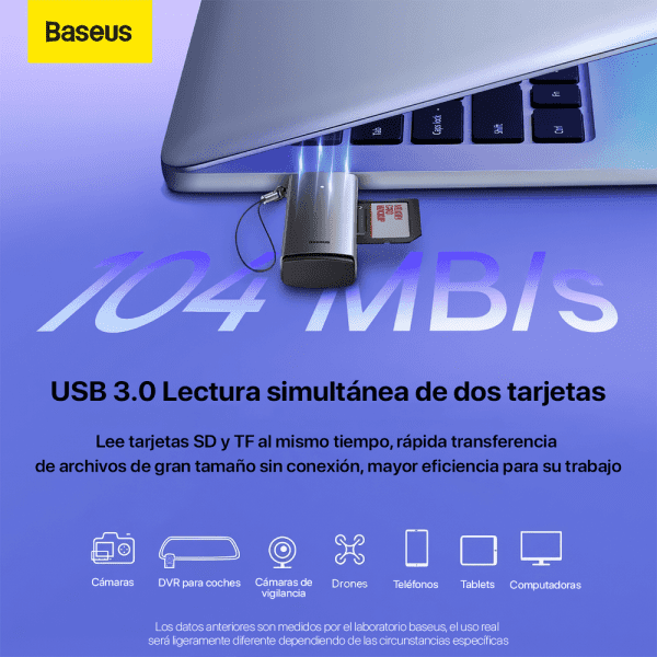 Baseus Lector Tarjetas Memorias SD y MicroSD - USB 3.0 - Imagen 2