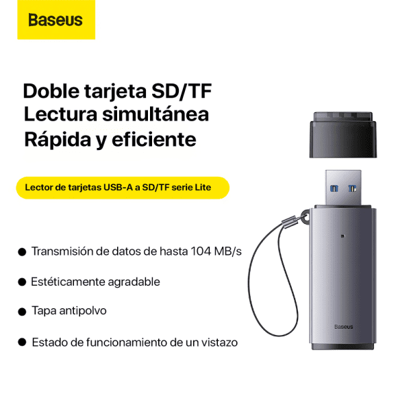 Baseus Lector Tarjetas Memorias SD y MicroSD - USB 3.0 - Imagen 6